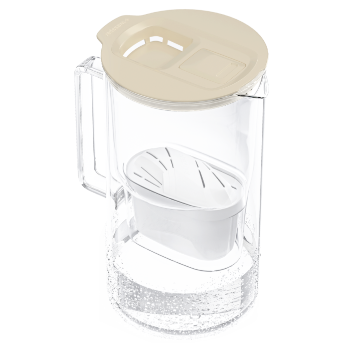 Szklany dzbanek filtrujący wodę 2l Wessper D4 Borosilicate MINI futureflow, beżowy.