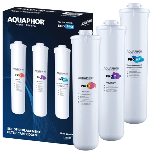 Zestaw wkładów wymiennych Pro 1 + Pro 2 + Pro HF do filtra Aquaphor ECO Pro.