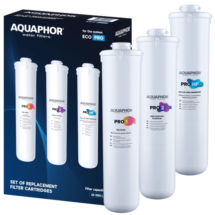 Zestaw wkładów wymiennych Pro 1 + Pro 2 + Pro HF do filtra Aquaphor ECO Pro.
