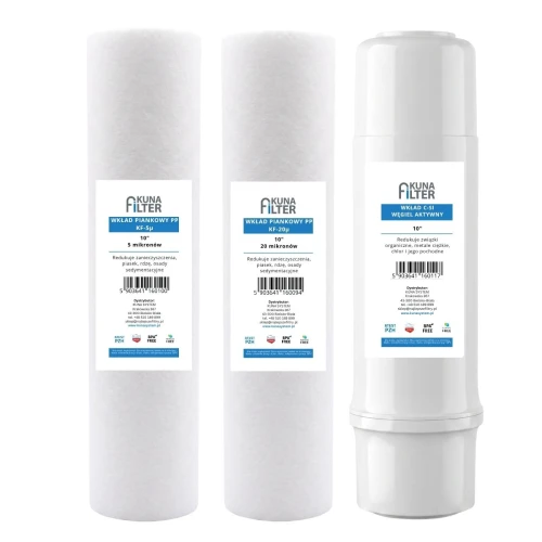 Zestaw wkładów do filtra RO7, RO5SMD, KFRO7, KFRO5SMD. Serwis podstawowy, półroczny do filtra Kuna Filter RO-7.