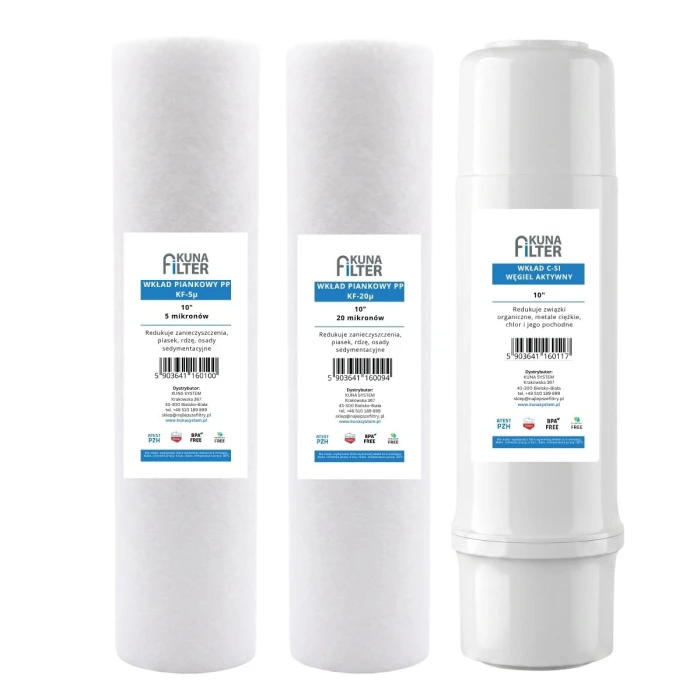 Zestaw wkładów do filtra RO7, RO5SMD, KFRO7, KFRO5SMD. Serwis podstawowy, półroczny do filtra Kuna Filter RO-7.