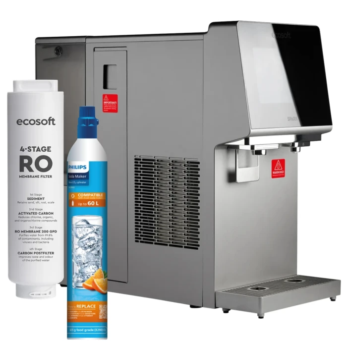 Dystrybutor filtrujący wodę Ecosoft SPARK. Zestaw z butlą CO2.