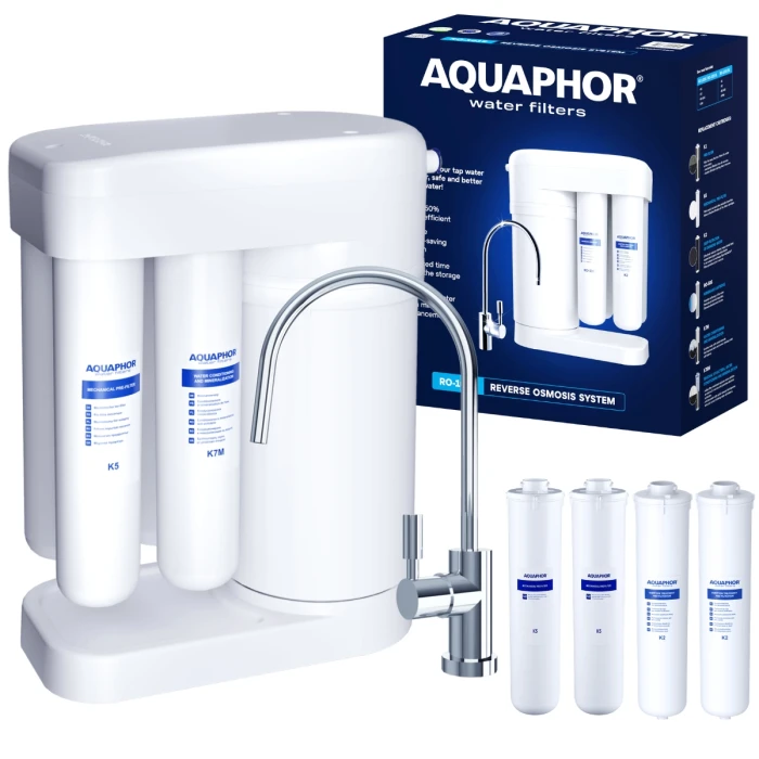 Aquaphor Morion RO-101S filtr do wody z wbudowanym zbiornikiem + zestaw 4 zapasowych filtrów (2 x K2, 2 x K5).